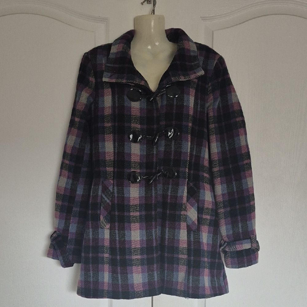 Elegant Plaid Pea Coat with Toggle Closure